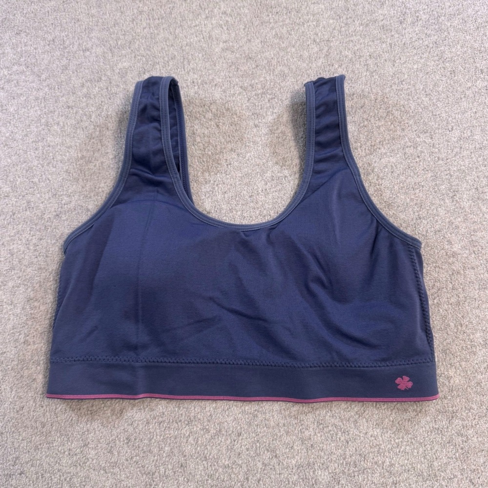 Lucky Brand Sports Bra Womens 1X Navy Blue Seamless Bralette Pink Logo